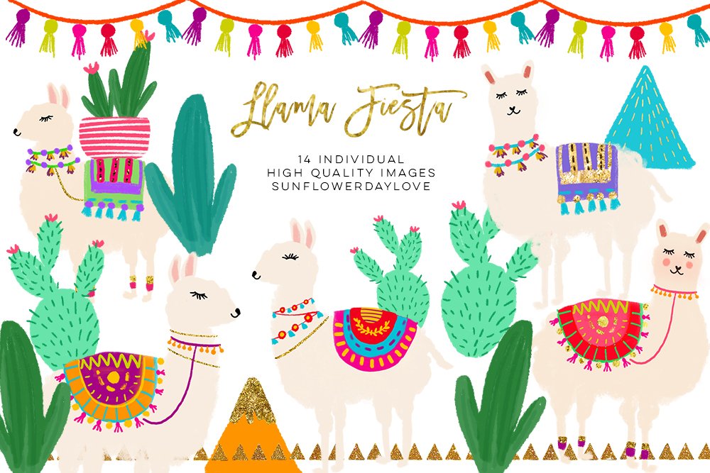 Cactus And Llama Watercolor Clipart Set Cute Llama Clipart 150863 Illustrations Design Bundles