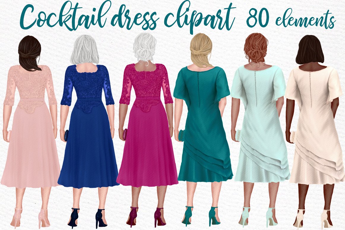 cocktail dress clipart Cocktail Dress Clipart, Colorful Party Dress Illustration (digital Download)