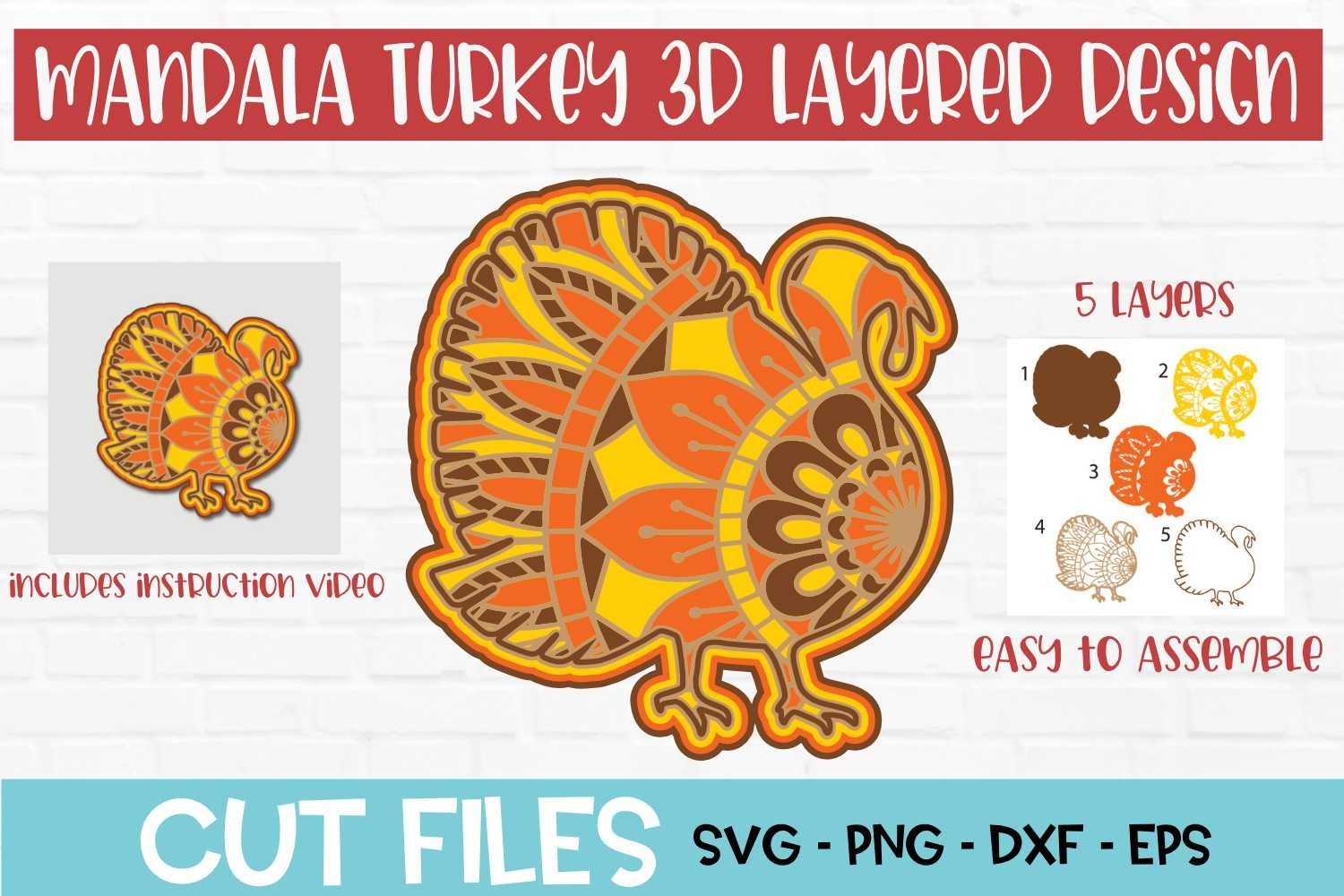 Turkey Mandala 3D Layered Design