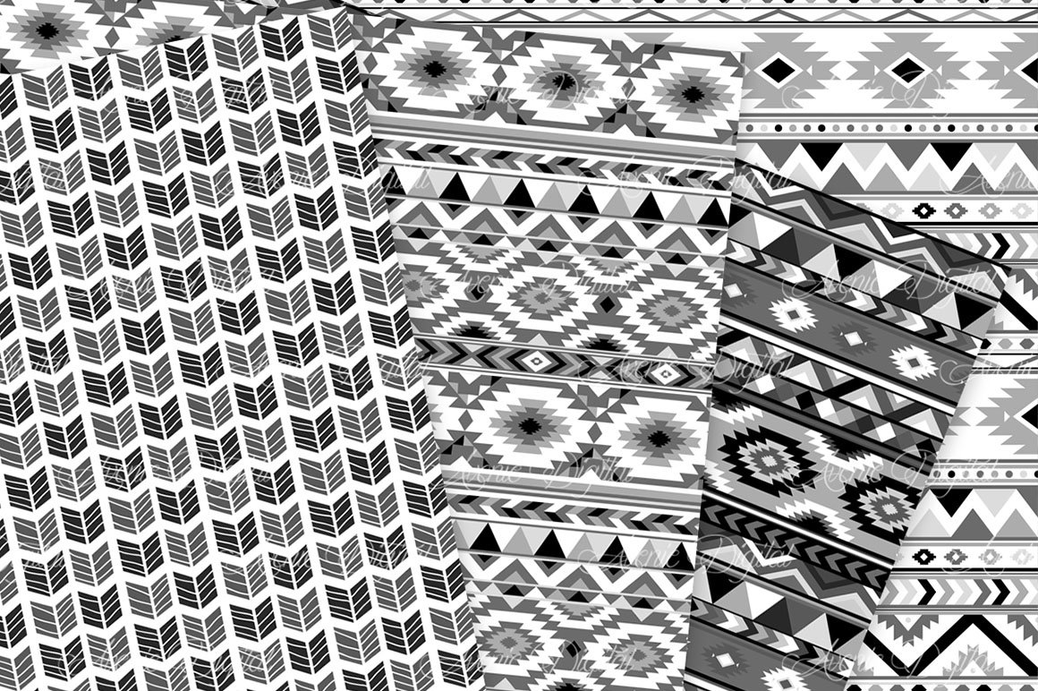 Black and White Boho Seamless Pattern (29092) Backgrounds Design Bundles