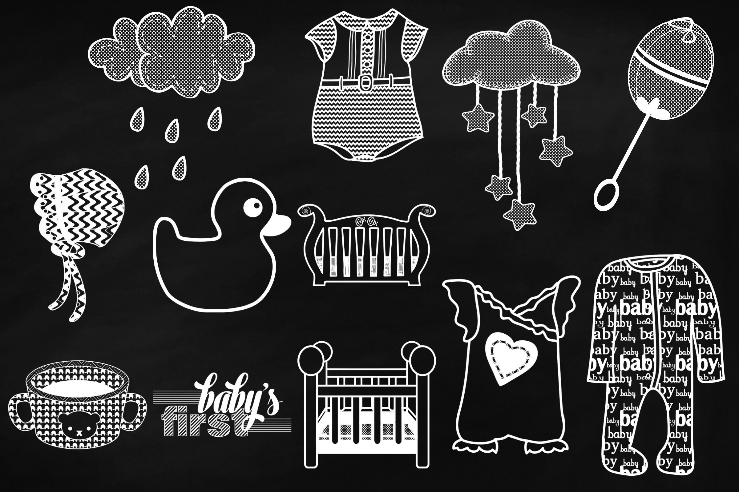 Chalkboard Baby Doodles AI EPS PNG (247715) Illustrations Design