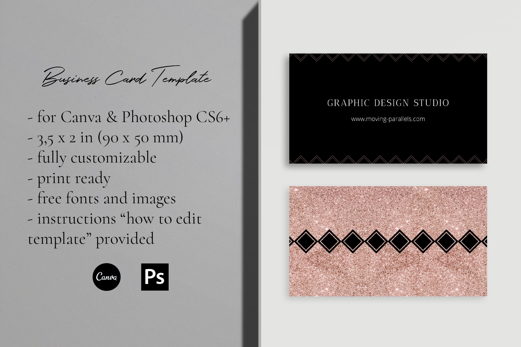 CANVA Rose Gold Black Glitter Business Card 5 (877728) Business Cards Design Bundles