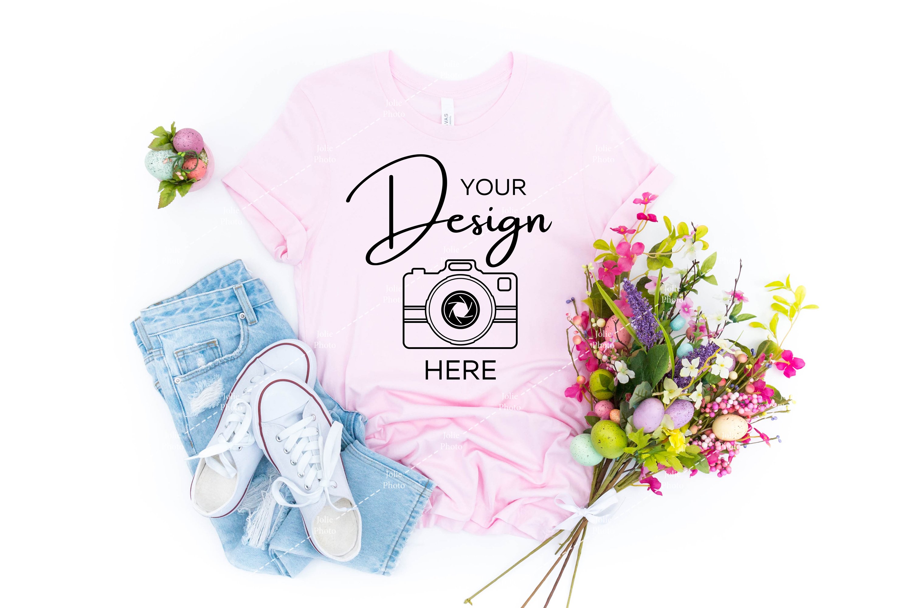 Download Flat Lay Photo With Flowers And Easter Eggs Team Purple Shirt Easter Bella Canvas 3001 Mockup Spring T Shirt Mockup Art Collectibles Photography Seasonalliving Com