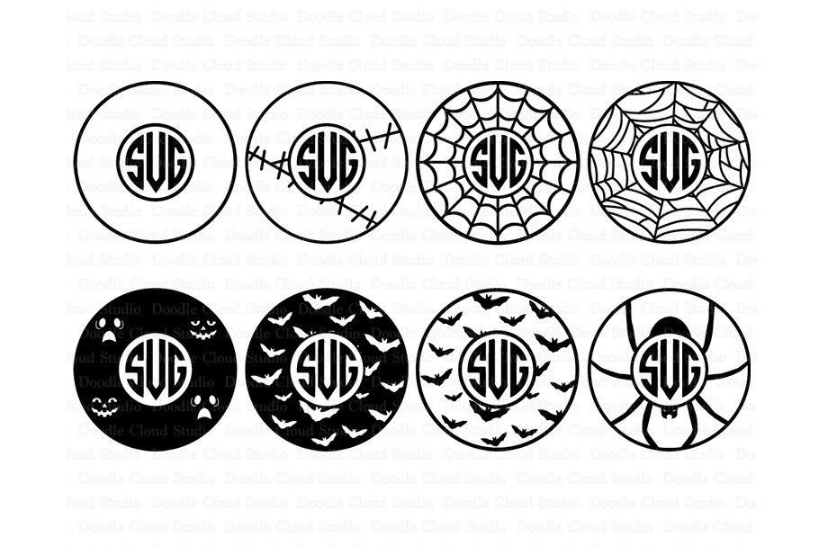 Halloween Monogram, Circle Frame SVG files. (118082) | Cut Files