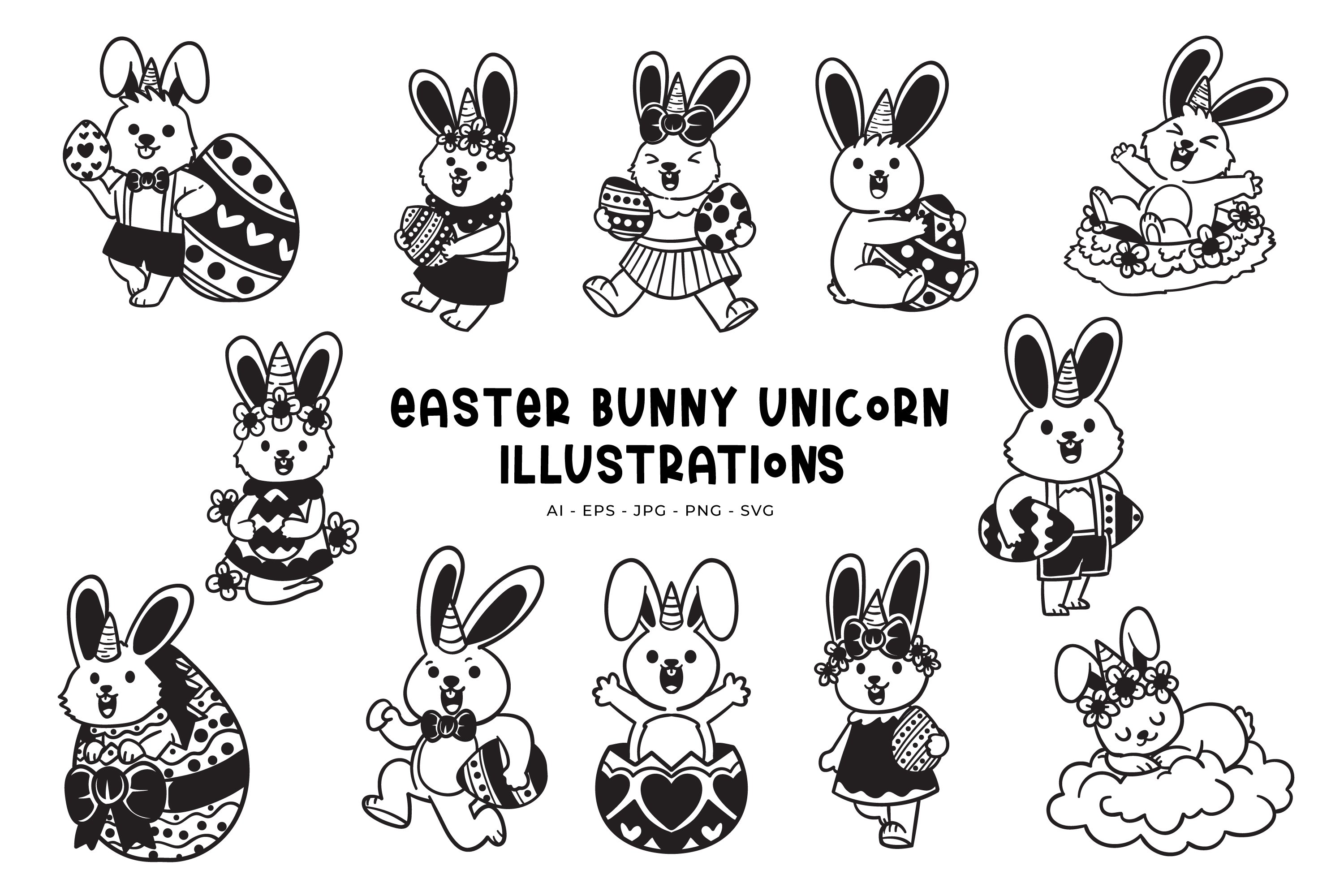 Easter Bunny Unicorn Illustrations