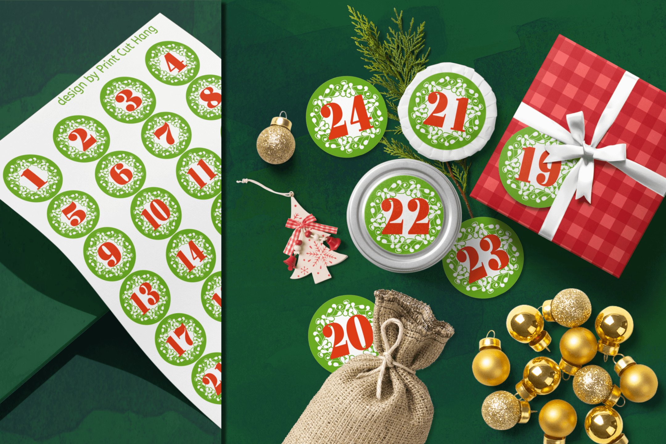 Printable Green Advent Calendar Numbers 1 25 Ornate Circles 369891 
