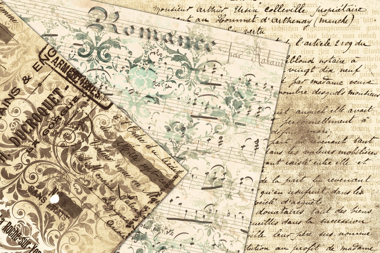 Sepia Ephemera Digital Paper (91380) | Textures | Design Bundles