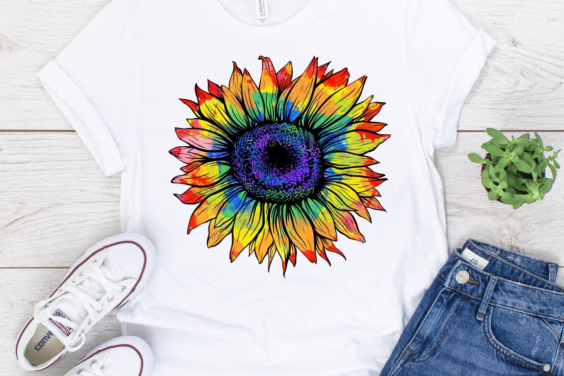 Tie Dye Sunflower PNG JPEG PDF 675278 Sublimation Design Bundles