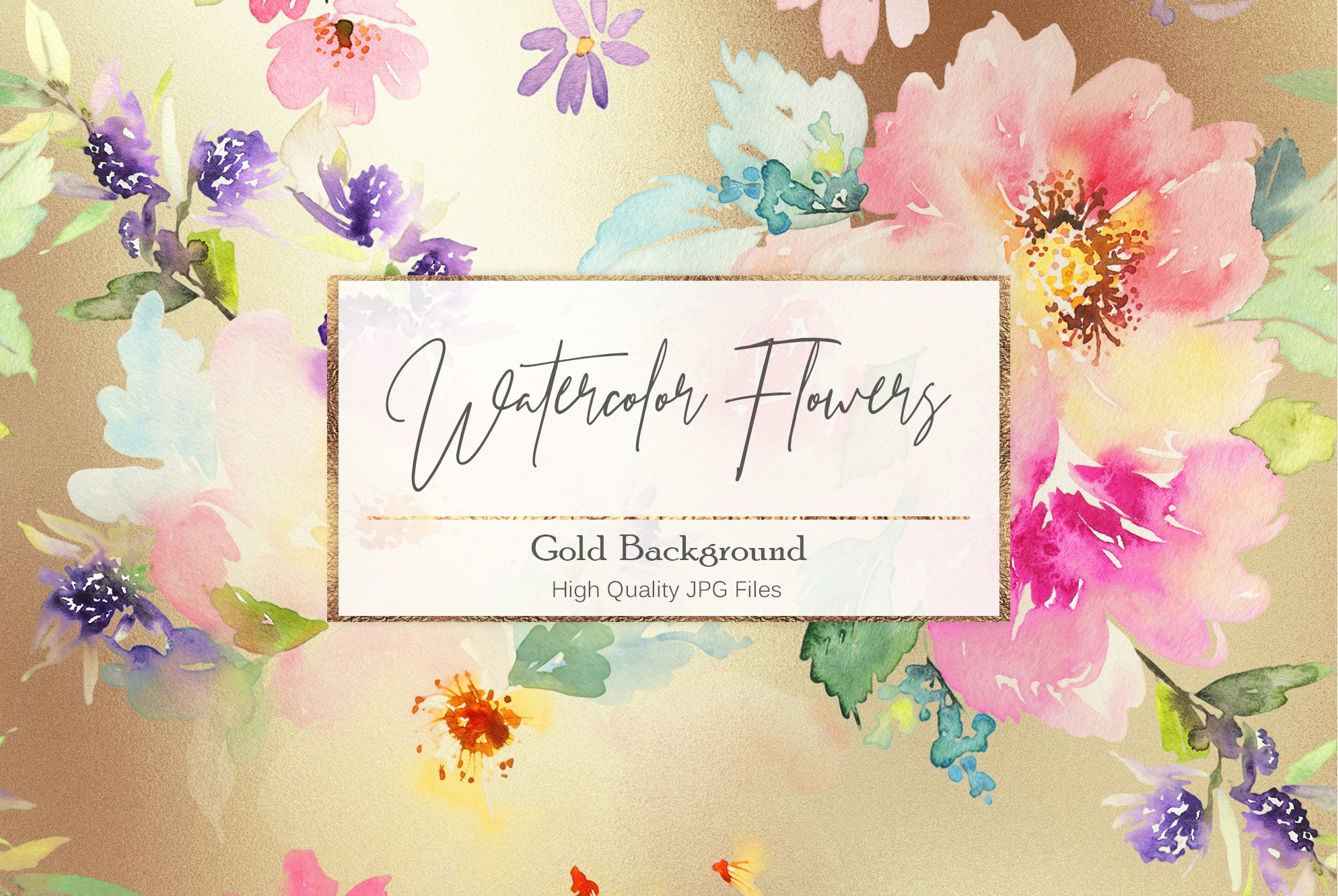 Watercolor Flowers Gold Backgrounds