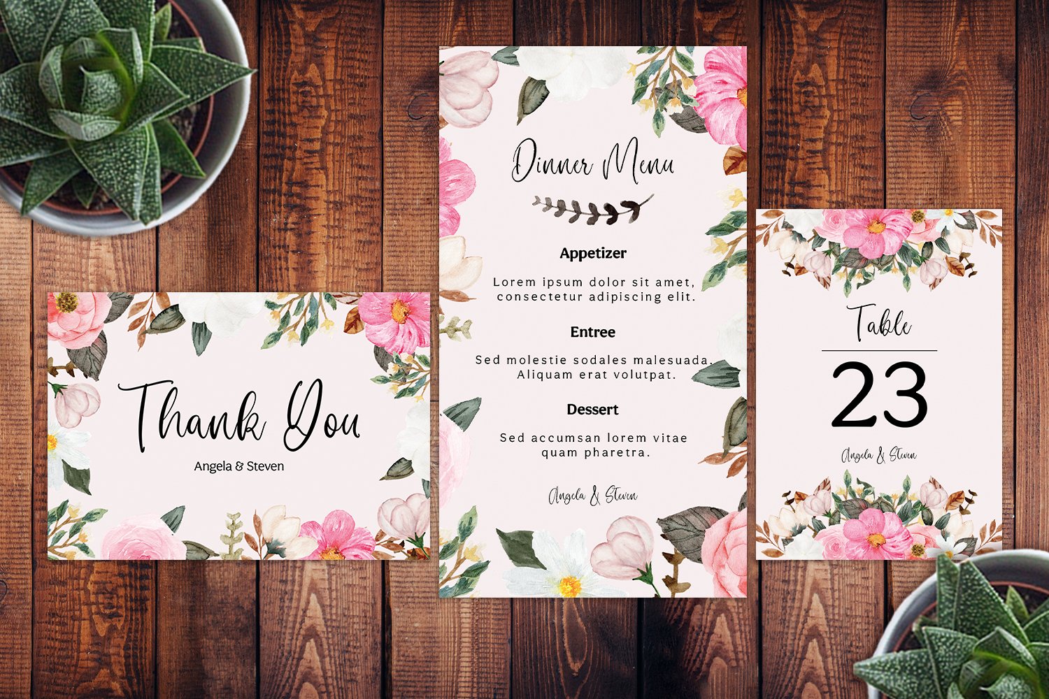 Pretty Pink And White Floral Wedding Invitation Set