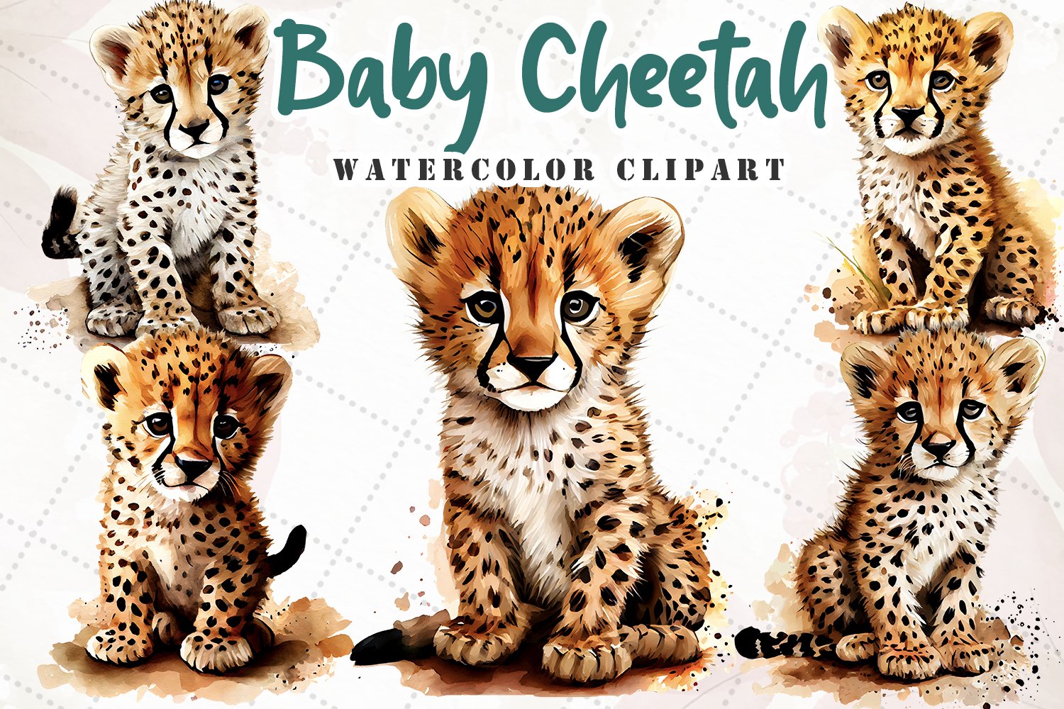 Baby Cheetah Watercolor Sublimation Clipart, image size:1500x1000