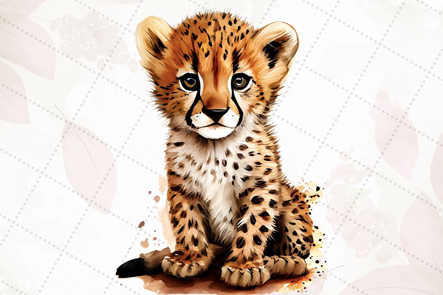 Baby Cheetah Watercolor Sublimation Clipart, image size:1500x1000