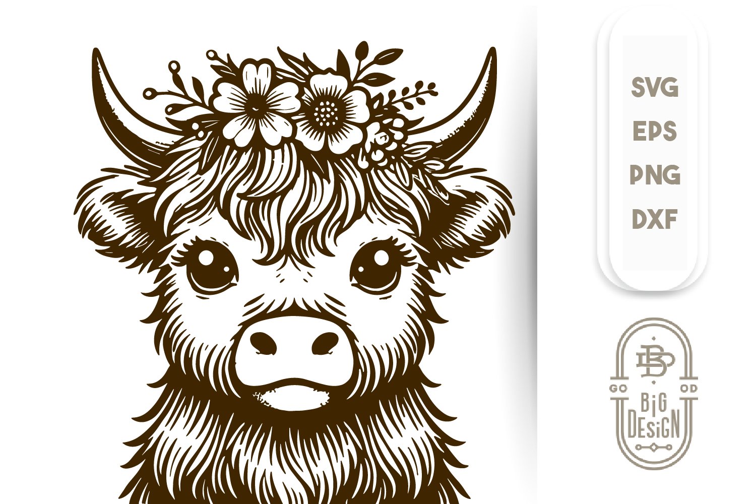 baby-highland-cow-with-flowers-illustration-svg-file