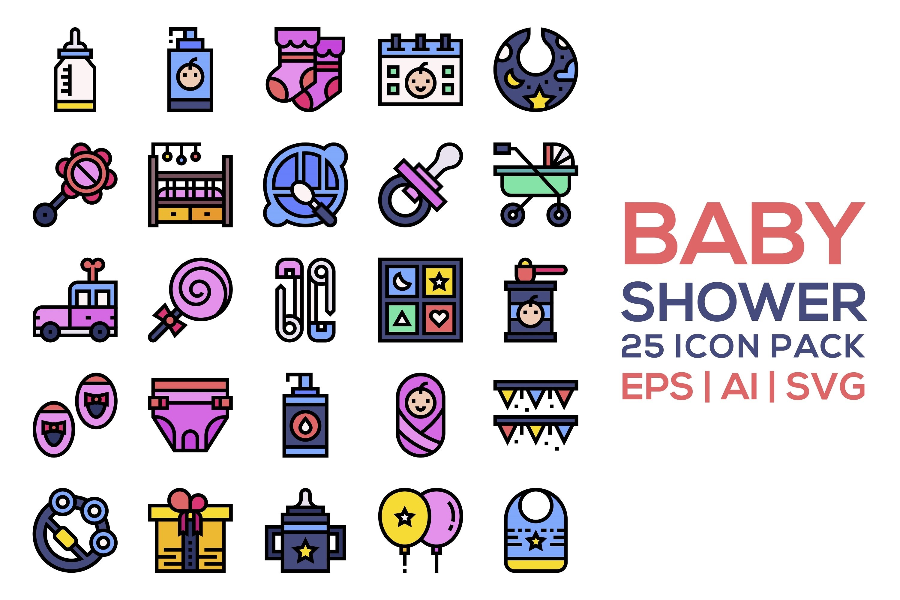 25 Baby Shower Icon Pack, image size:3000x2000
