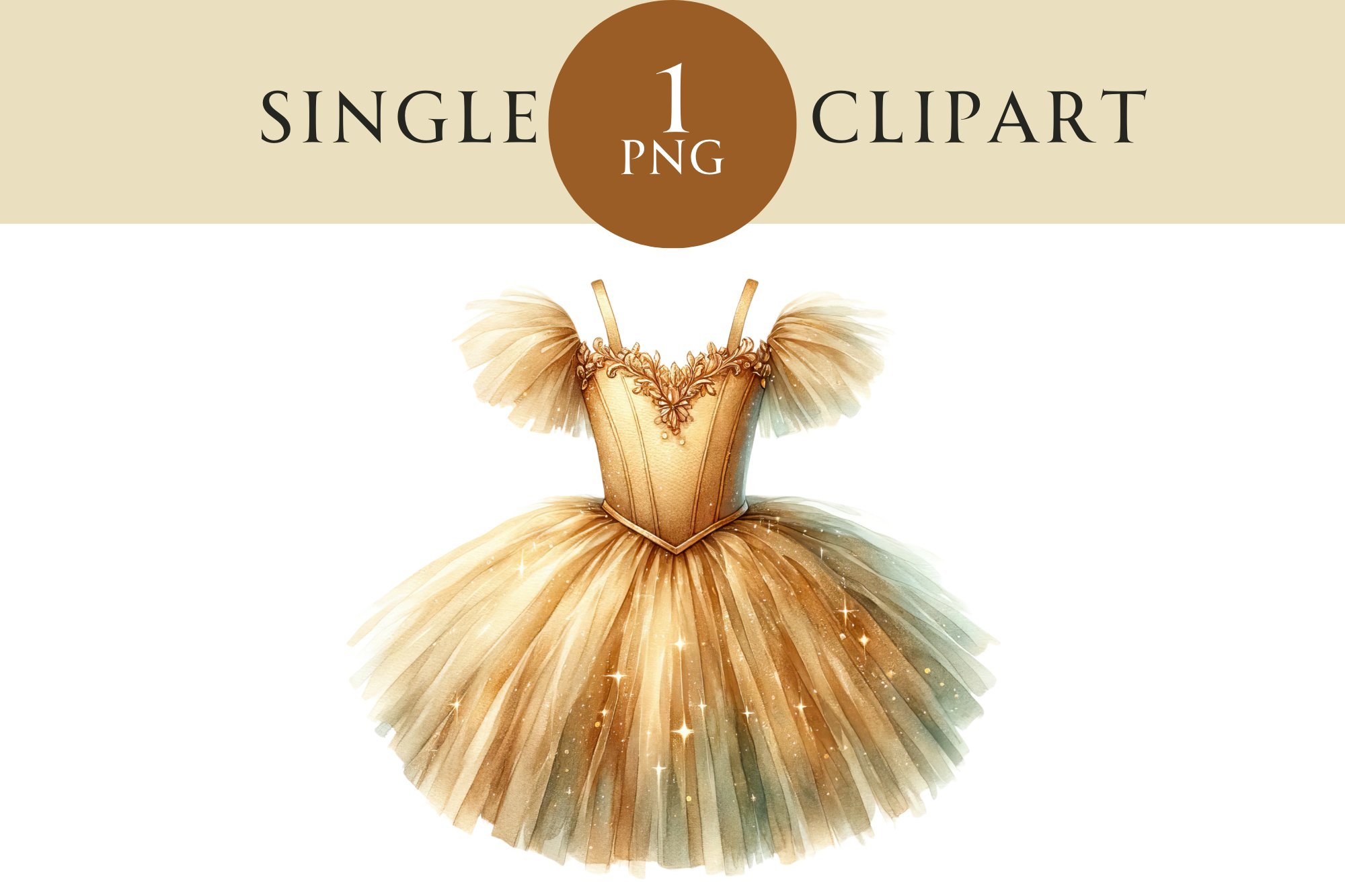 Gold Ballet Tutu Watercolor Clipart PNG Single Image