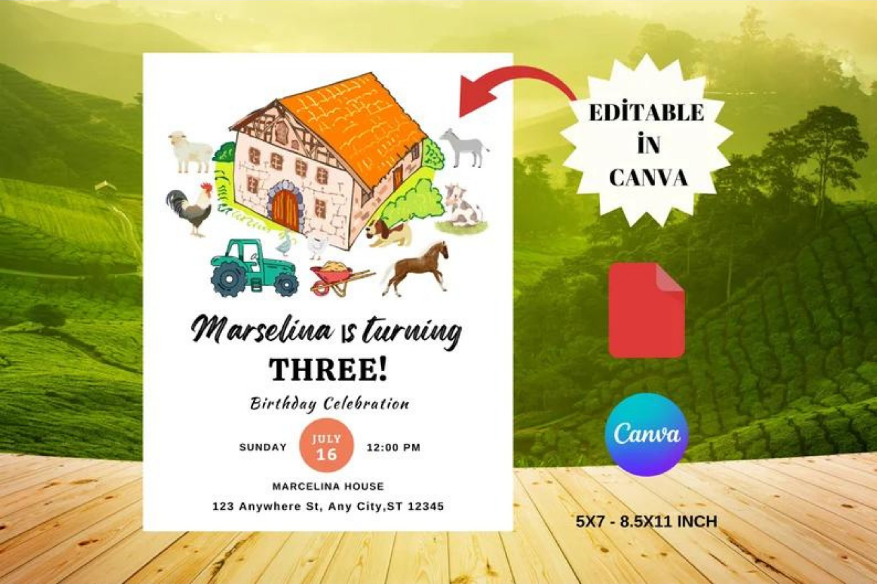 Printable Farm Birthday Invitation Template