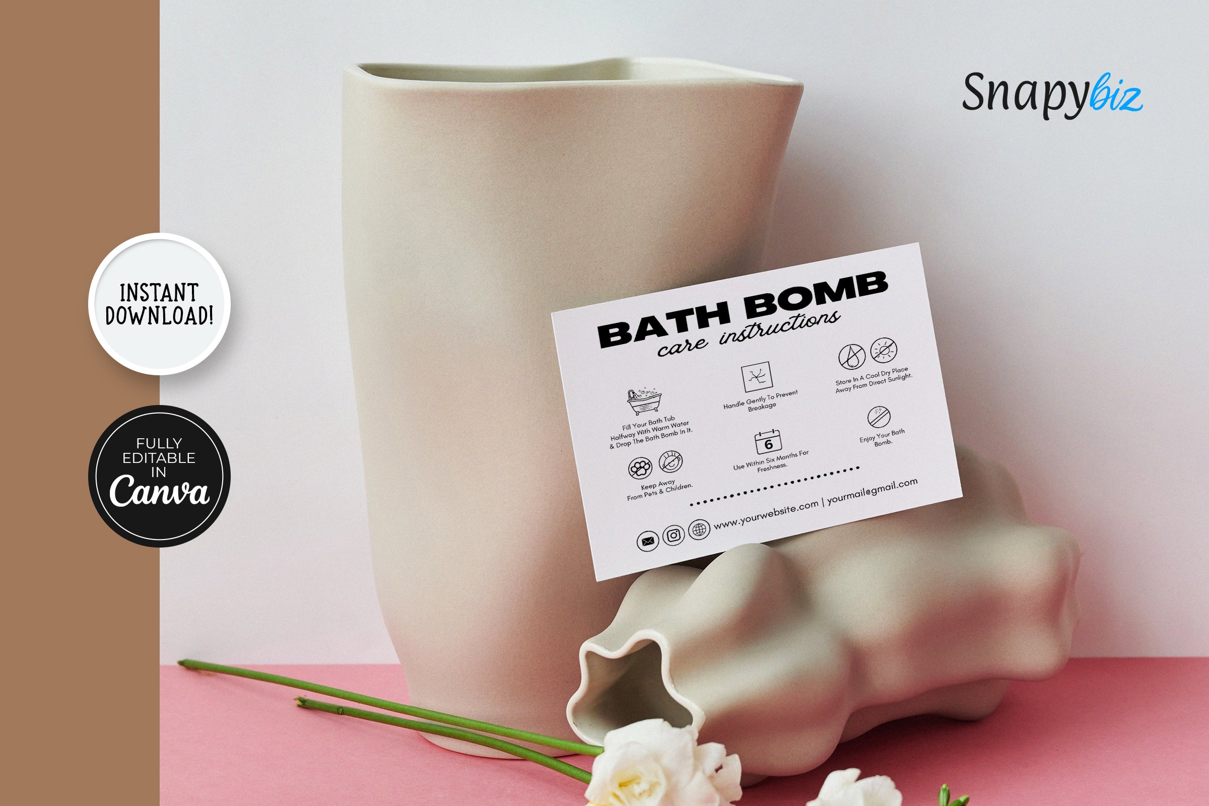 50 Bath Bomb Instruction Cards - 2x3.5" Business Cards For Handmade Sellers & Small Businesses