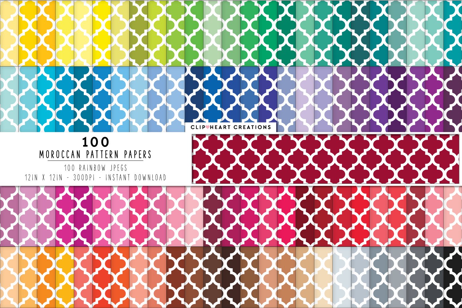 Digital Paper Islamic Tile Printable JPG Rainbow Geometric Scrapbooking Arabic 100 Colors Digital Papers: Moroccan Pattern #18