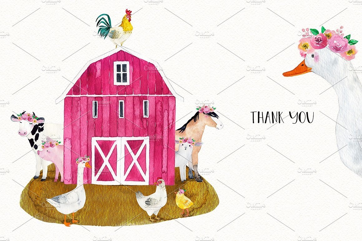 FARM ANIMALS watercolor set PART 2 (63938) | Illustrations | Design Bundles