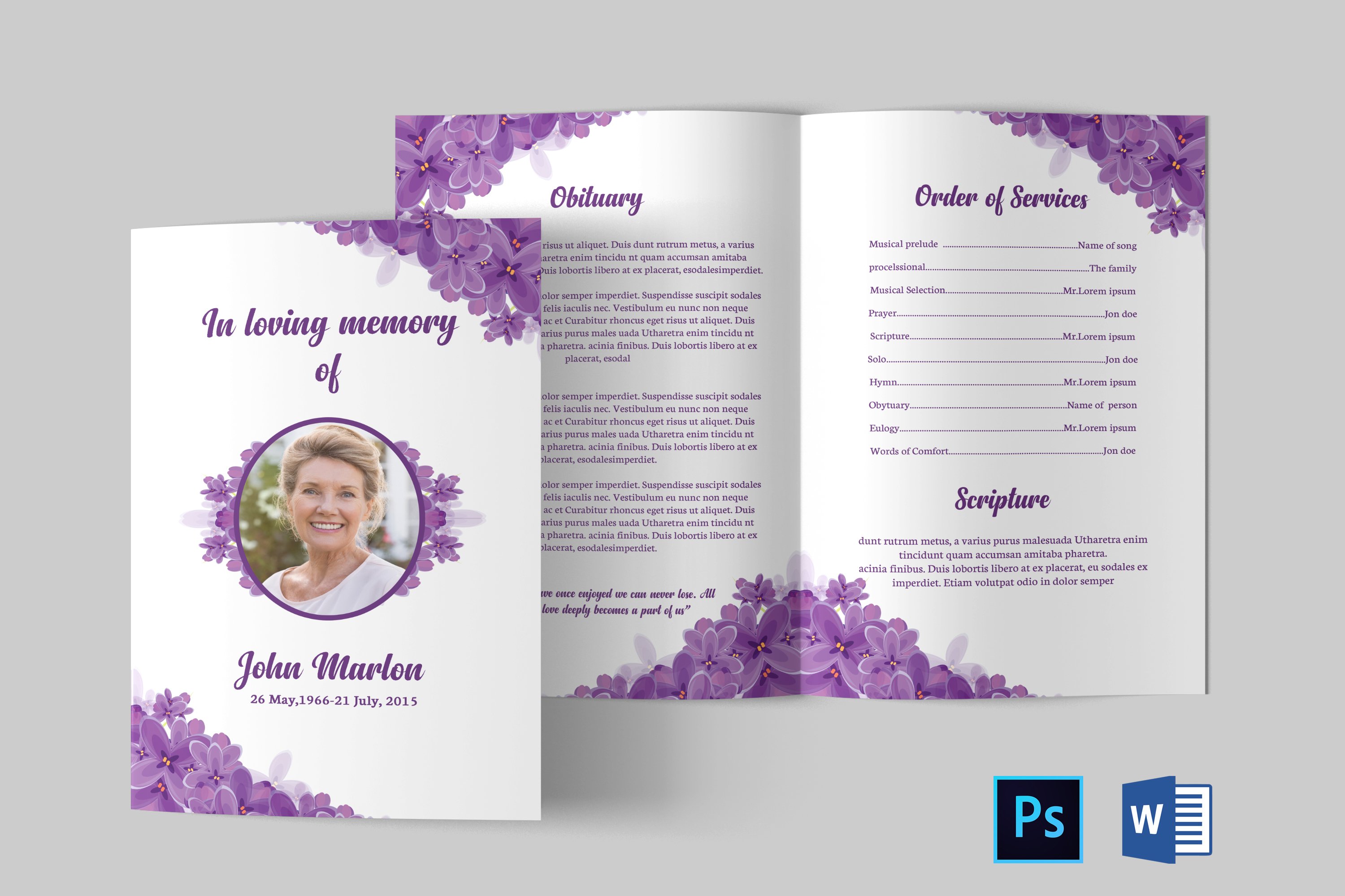 Funeral Program Template | Obituary Template (706846) | Brochures | Design  Bundles