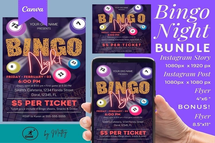 Bingo Night Event, Bingo flyer, Canva template Flyer bingo-night-event-bingo-flyer-canva-template-flyer