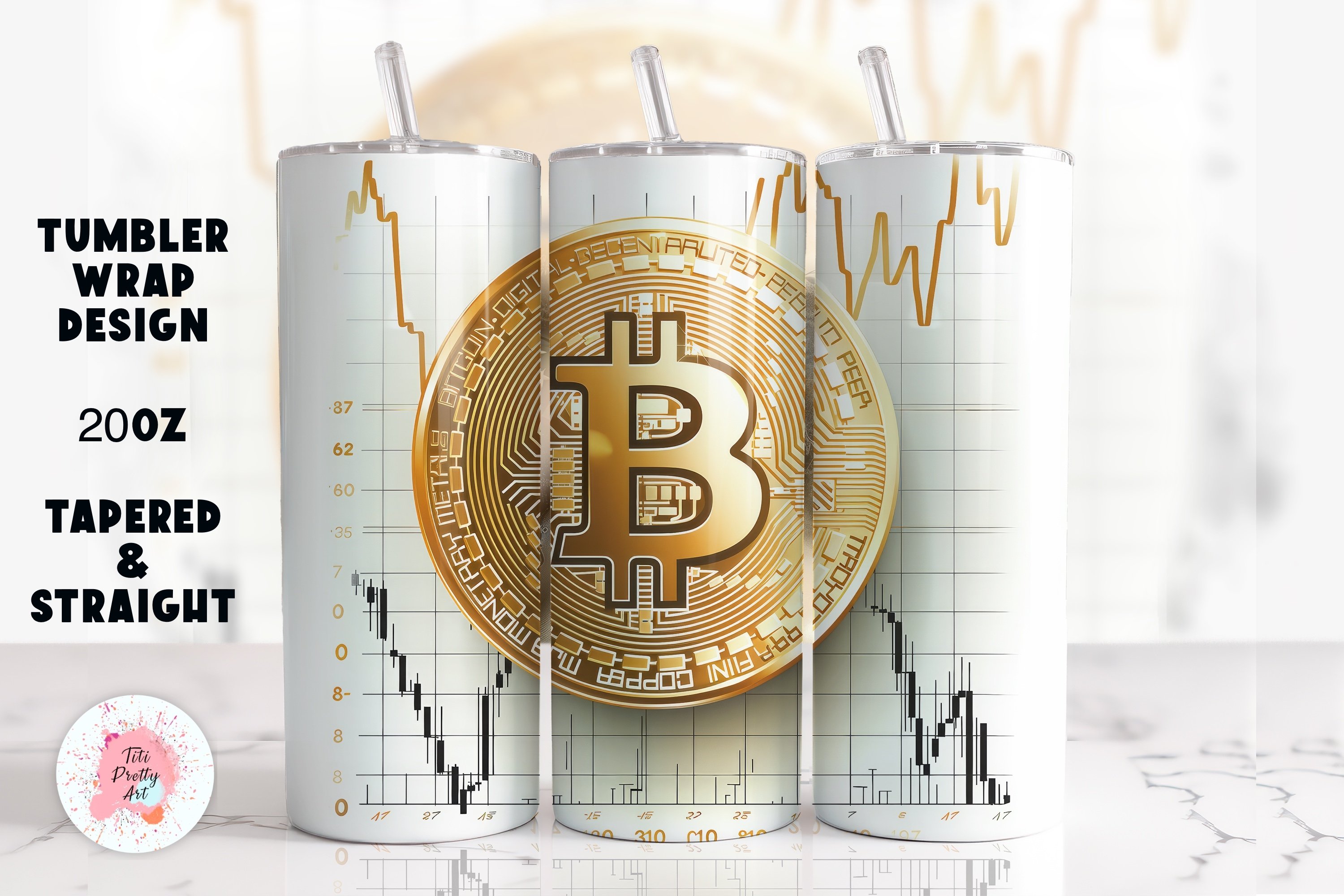 Bitcoin Tumbler Wrap Sublimation Design PNG
