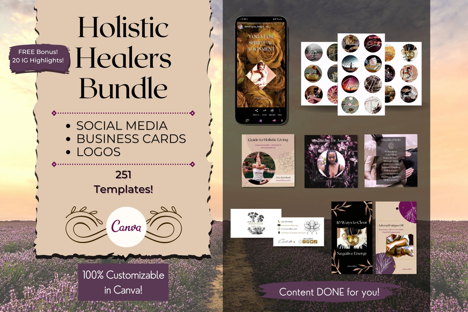 Holistic Healers Reiki & Yoga Business Canva Templates