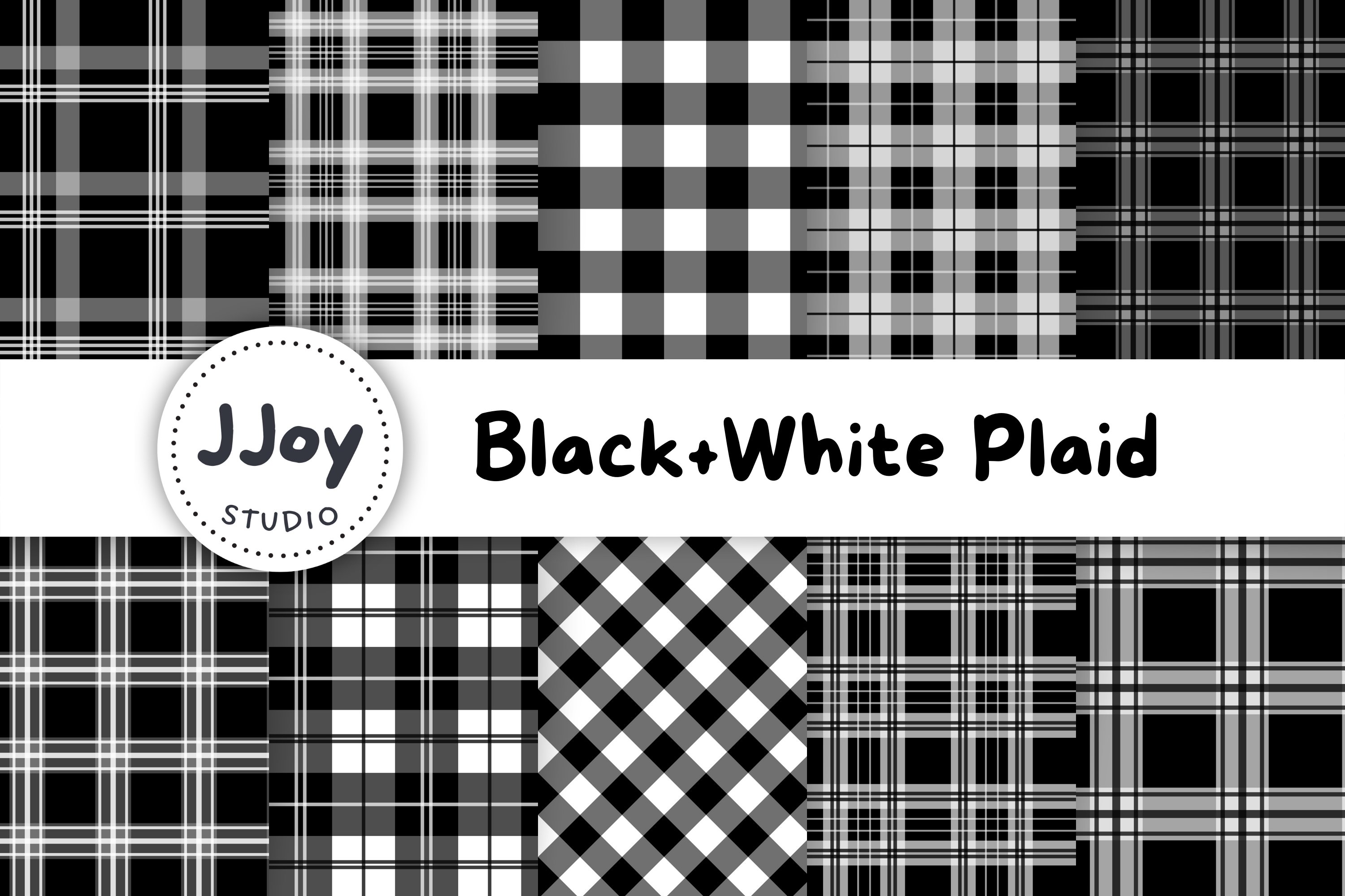 Black White Plaid Digital Paper Download, Seamless Tartan