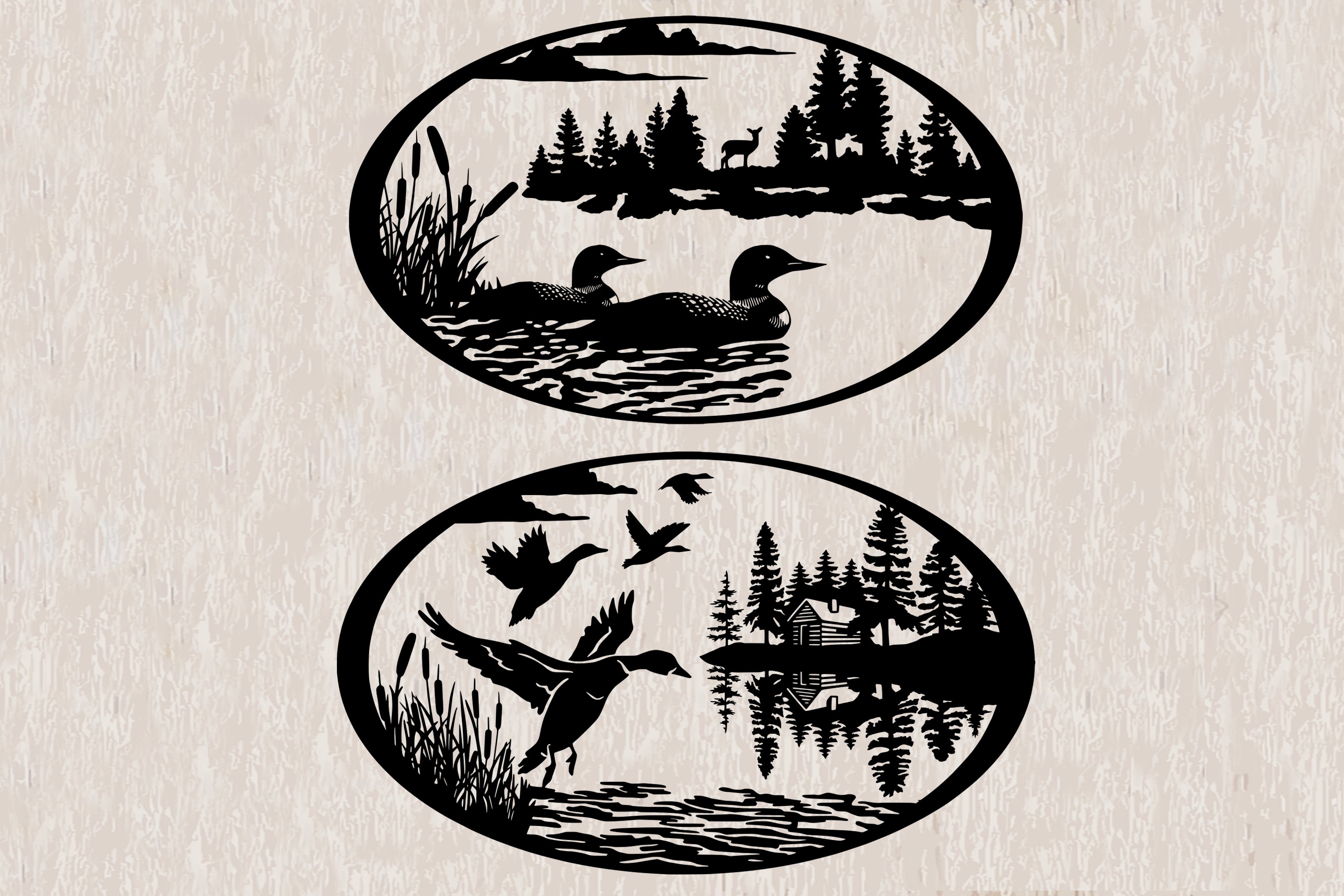Lake Scenes Digital Bundle, Lake Scene Silhouettes, LoonSVG,, image size:3000x2000