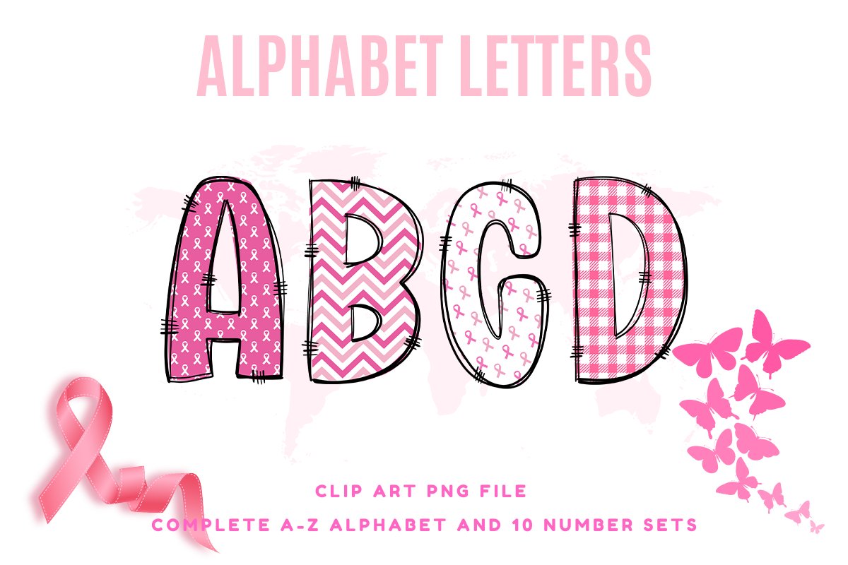 Breast Cancer Doodle Alphabet Pink Ribbon Letters Hand Drawn breast-cancer-doodle-alphabet-pink-ribbon-letters-hand-drawn