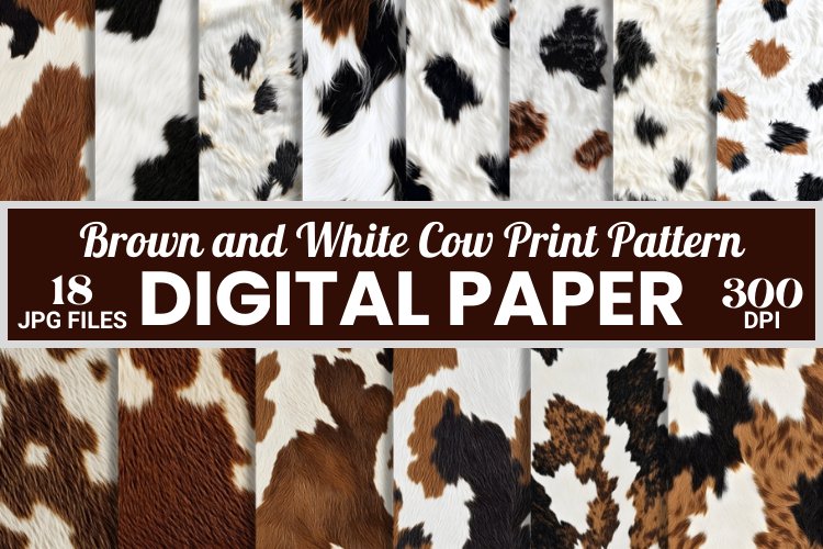 Brown White Cow Print Digital Paper | Rustic Animal Pattern
