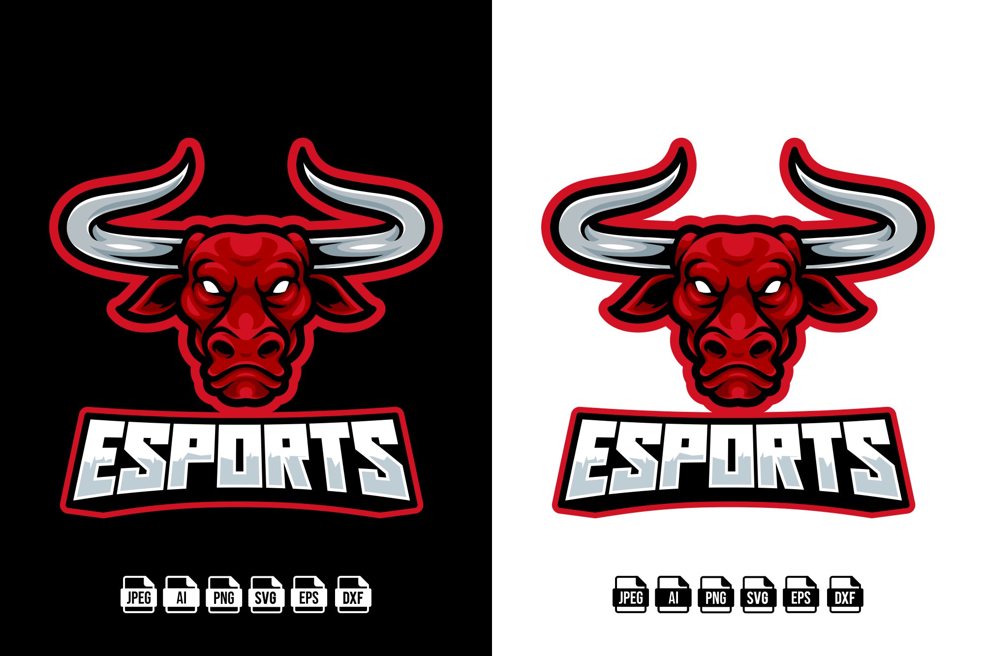 Bull Head Vector Illustrations - E Sports T-Shirt Design, image size:2000x1333