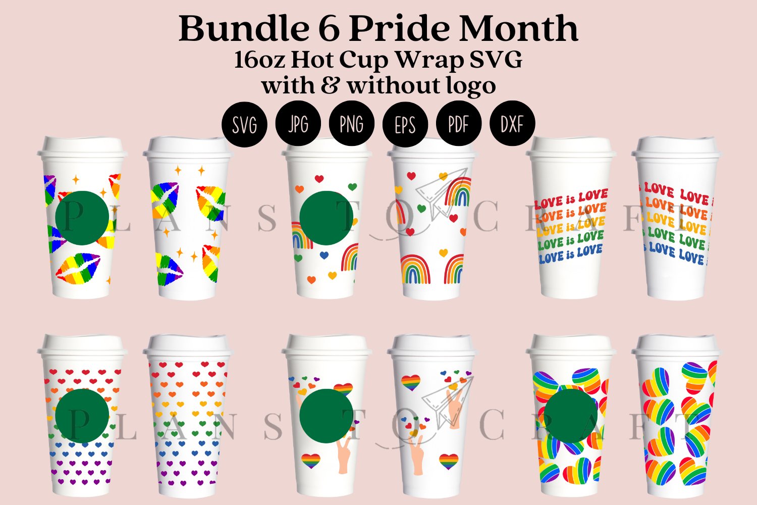 bundle 6 pride month starbucks 16oz hot cup wrap SVG