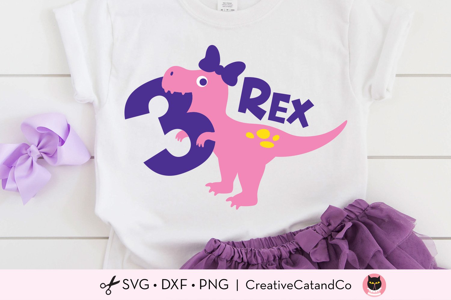 Girl 3rd Birthday T Rex Dinosaur Number SVG DXF PNG