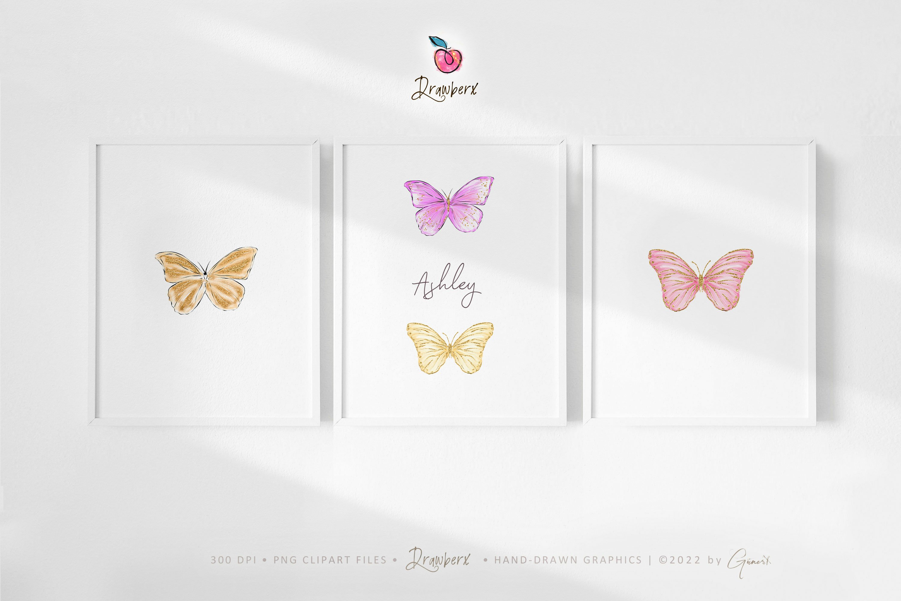 Butterfly Clipart, PNG files, Digital Spring Graphics - 001, image size:3000x2000