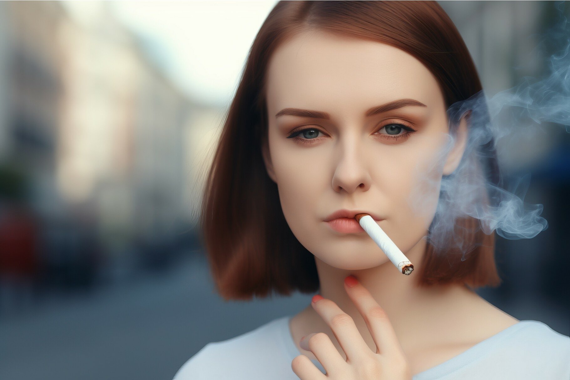 ai smoking cigarette Female portrait smoking cigarette. Generate ai