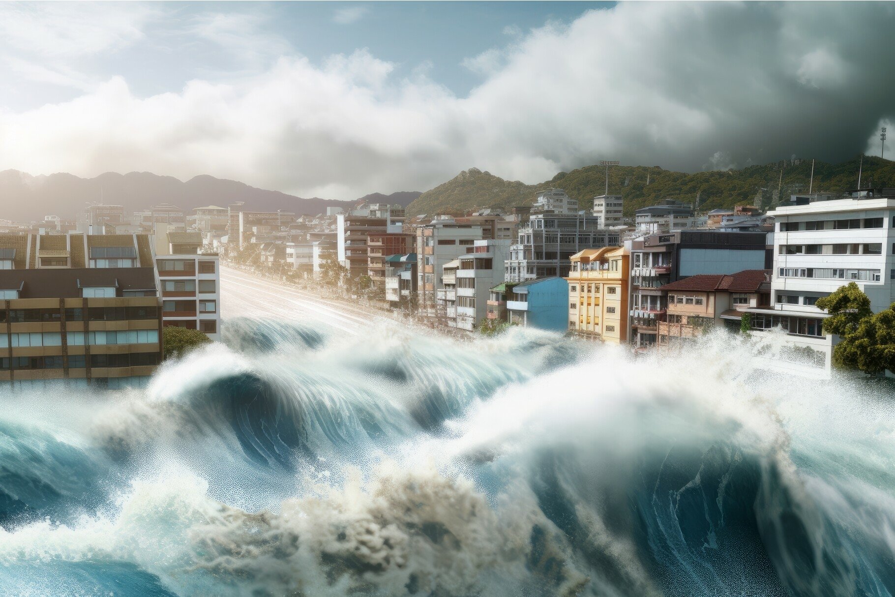 City under tsunami. Wave disaster (3275818)
