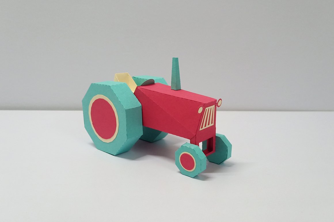 DIY Farm Tractor 3d papercraft (540740) Paper Cutting Design Bundles
