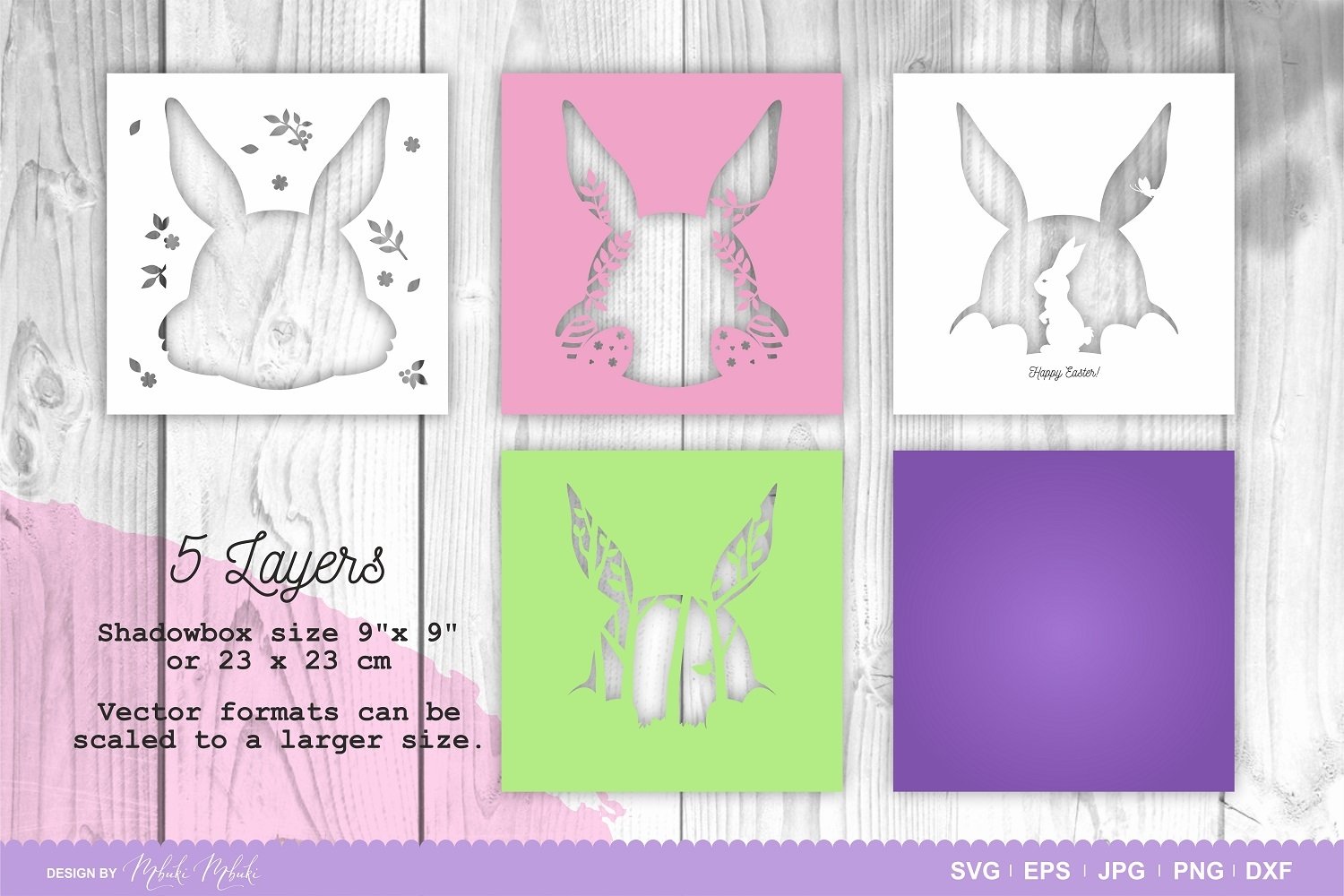 3d svg Rabbit layered paper cut template