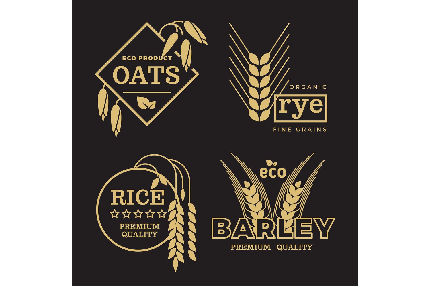 Gold organic wheat grain farming agriculture vector logo set (910950) Logos Design Bundles