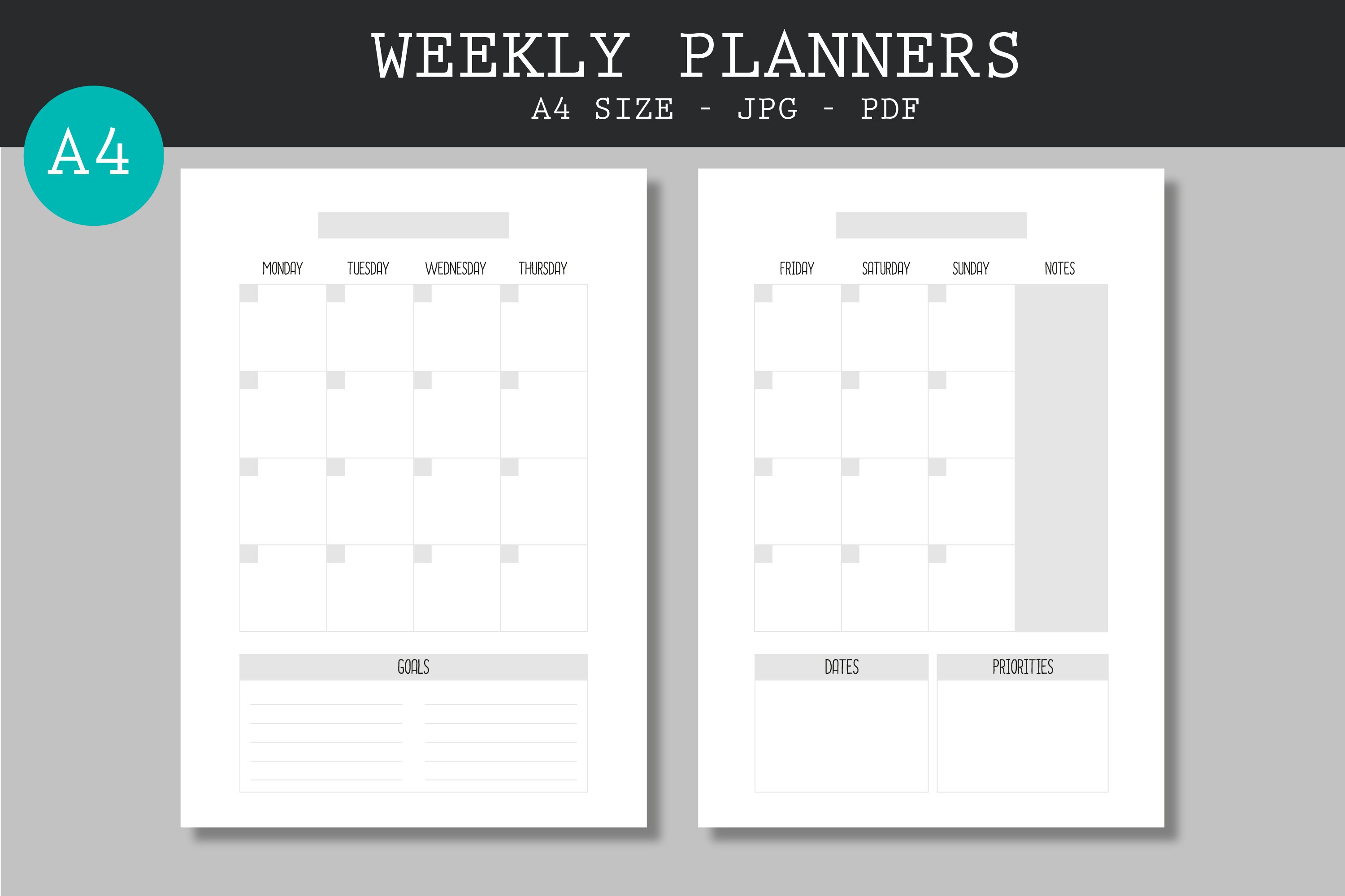 Weekly Planner pages A4 size, printable templates set (1191076 ...