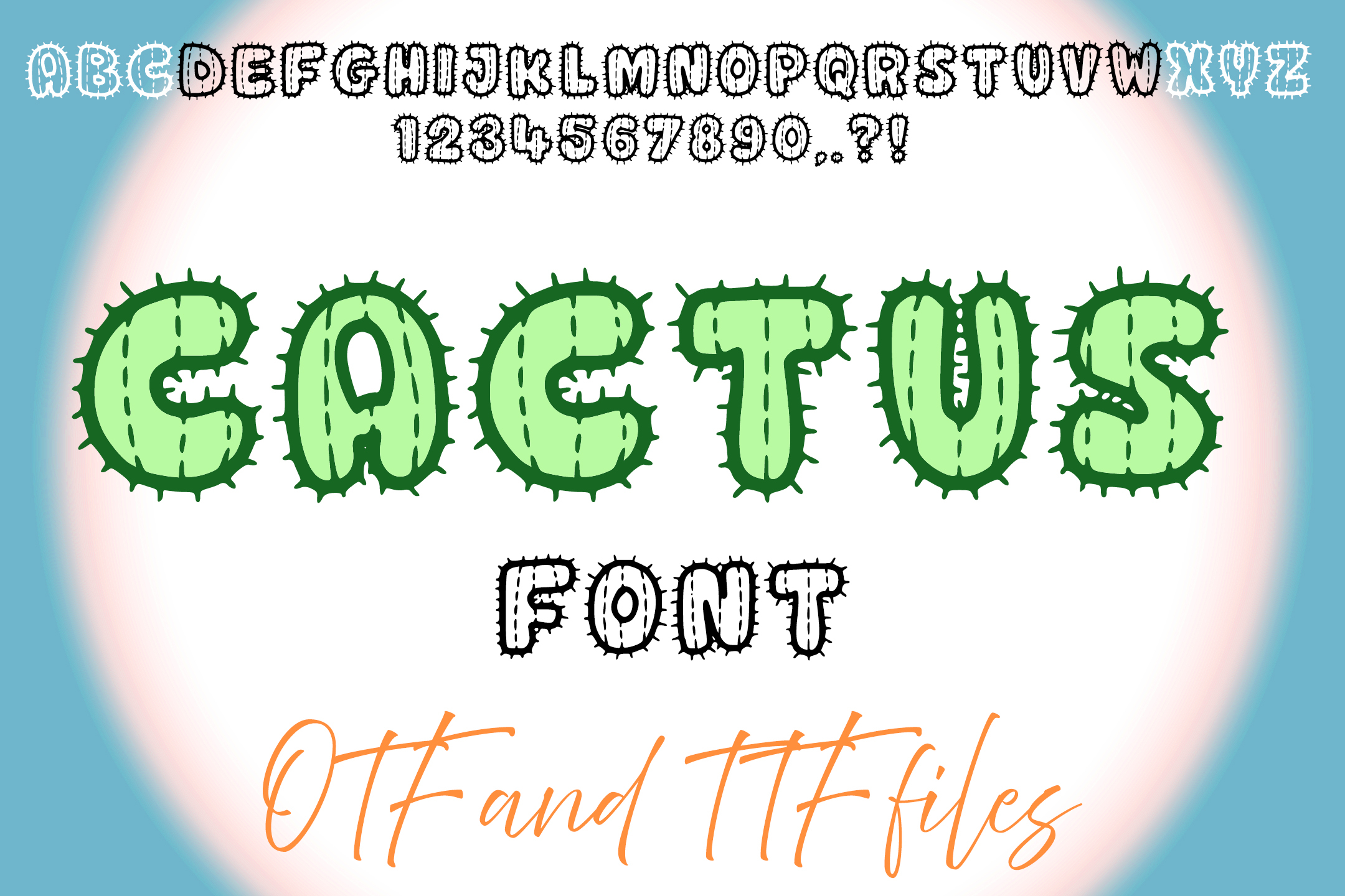 Cactus Illustrations Spiky OTF TTF Typeface Font Lettering