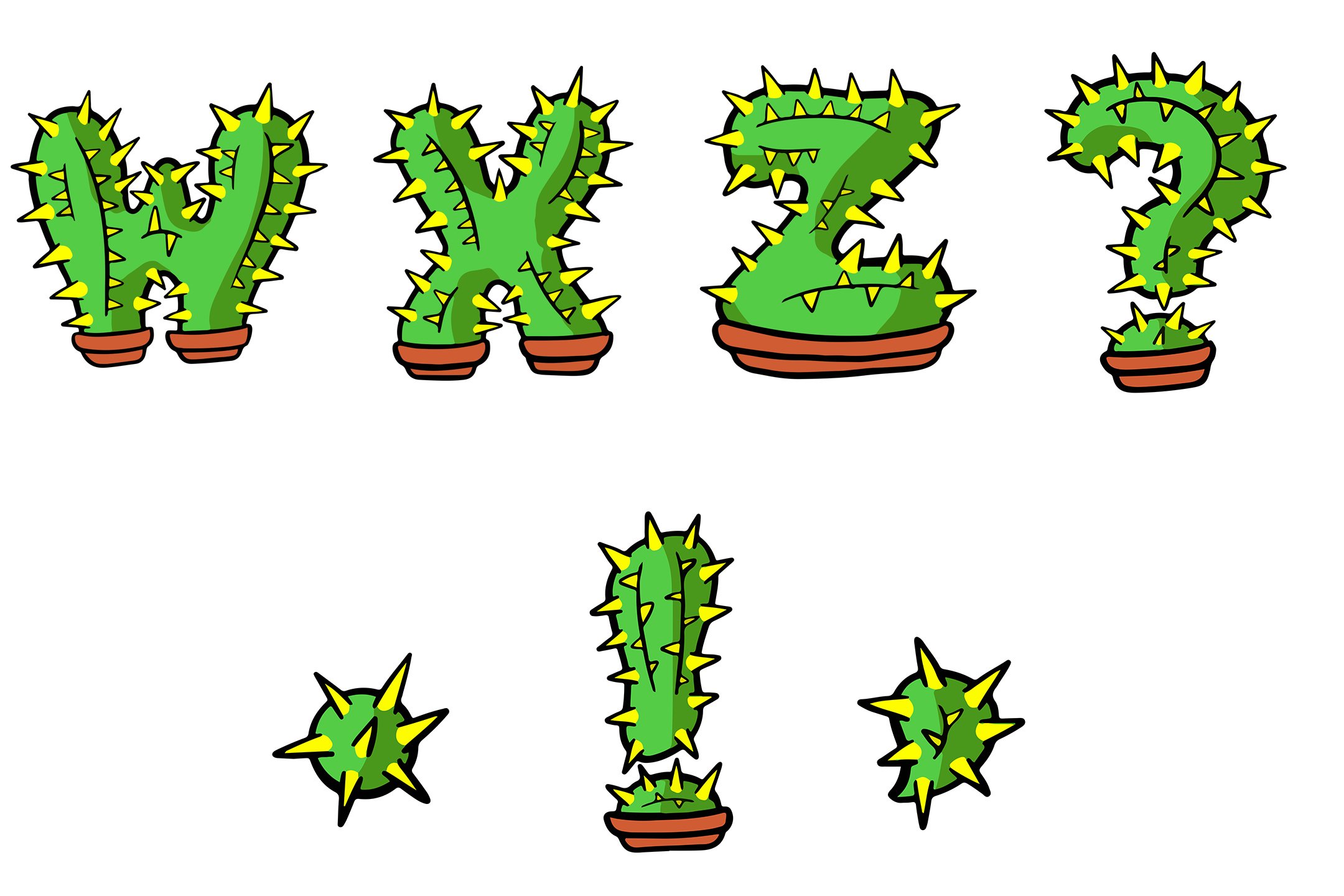 Cactus Alphabet Numbers Letters Font SVG PNG Cartoon Style
