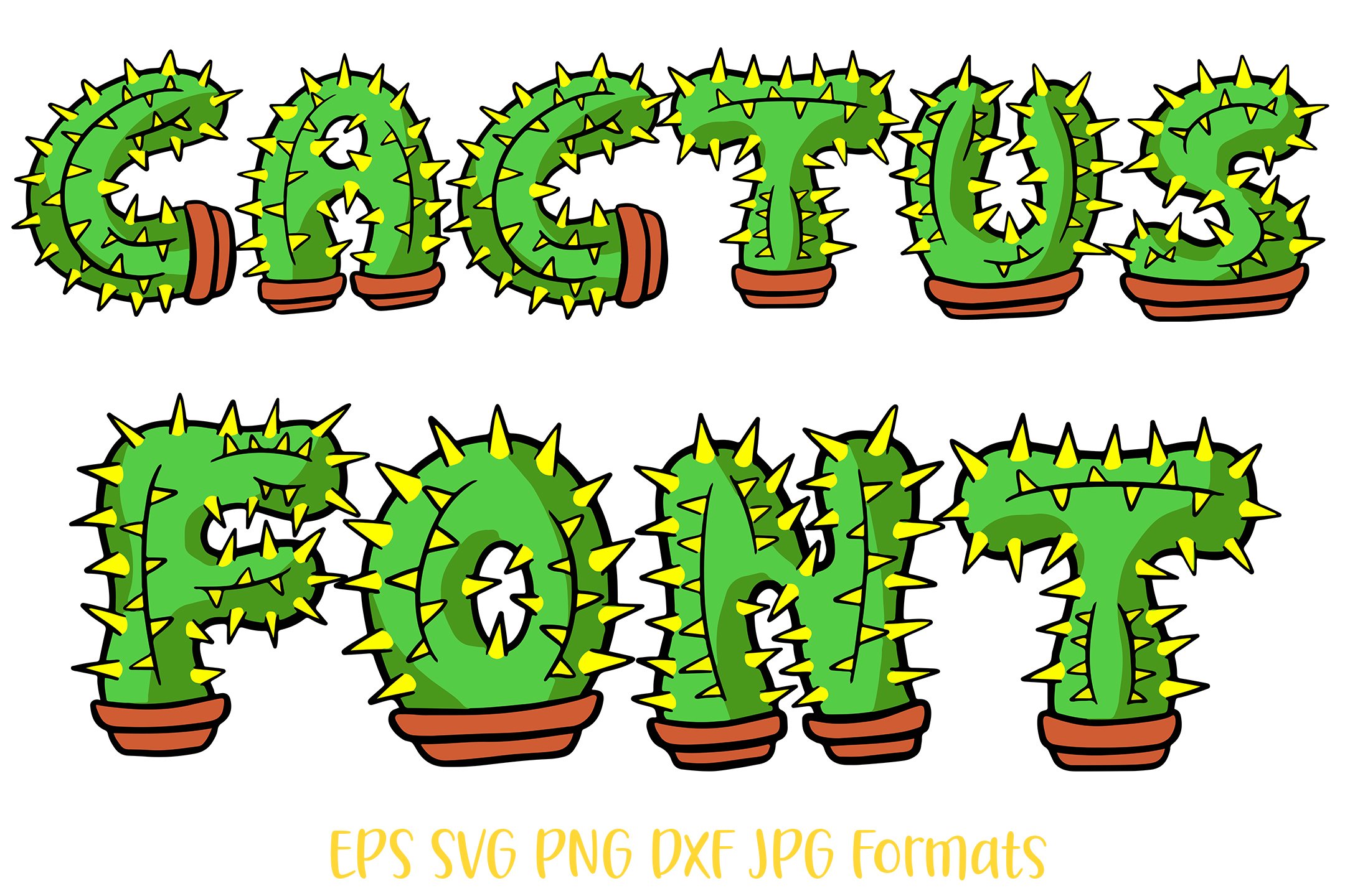 Cactus Alphabet Numbers Letters Font SVG PNG Cartoon Style