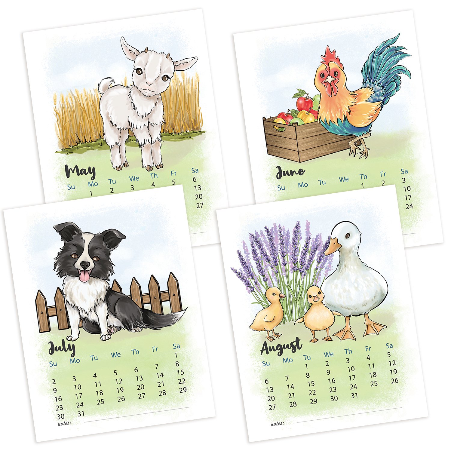 Farm Animals Printable Calendar 2023 Monthly Pages Planner