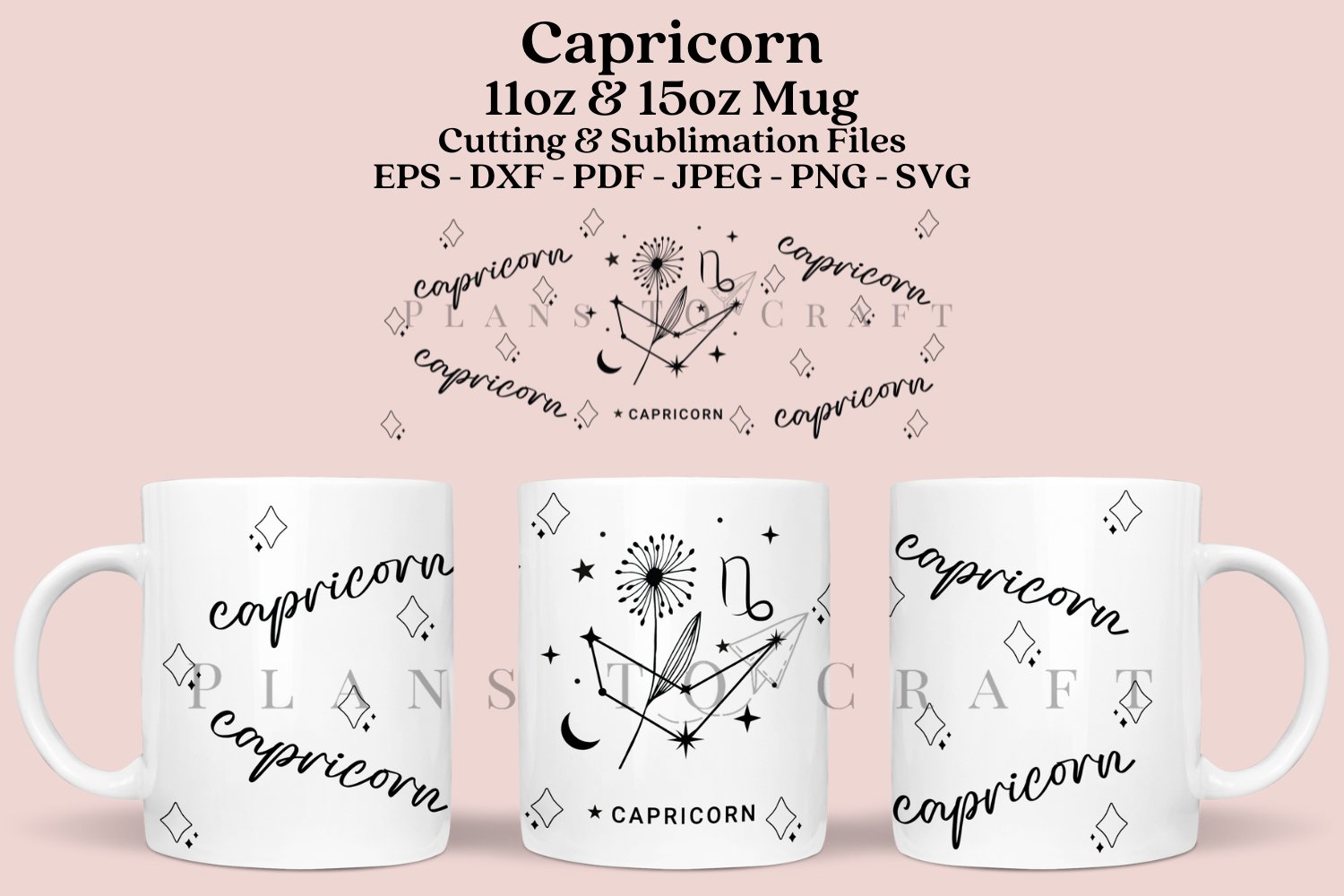 capricorn zodiac template for 11oz and 15oz mug wrap