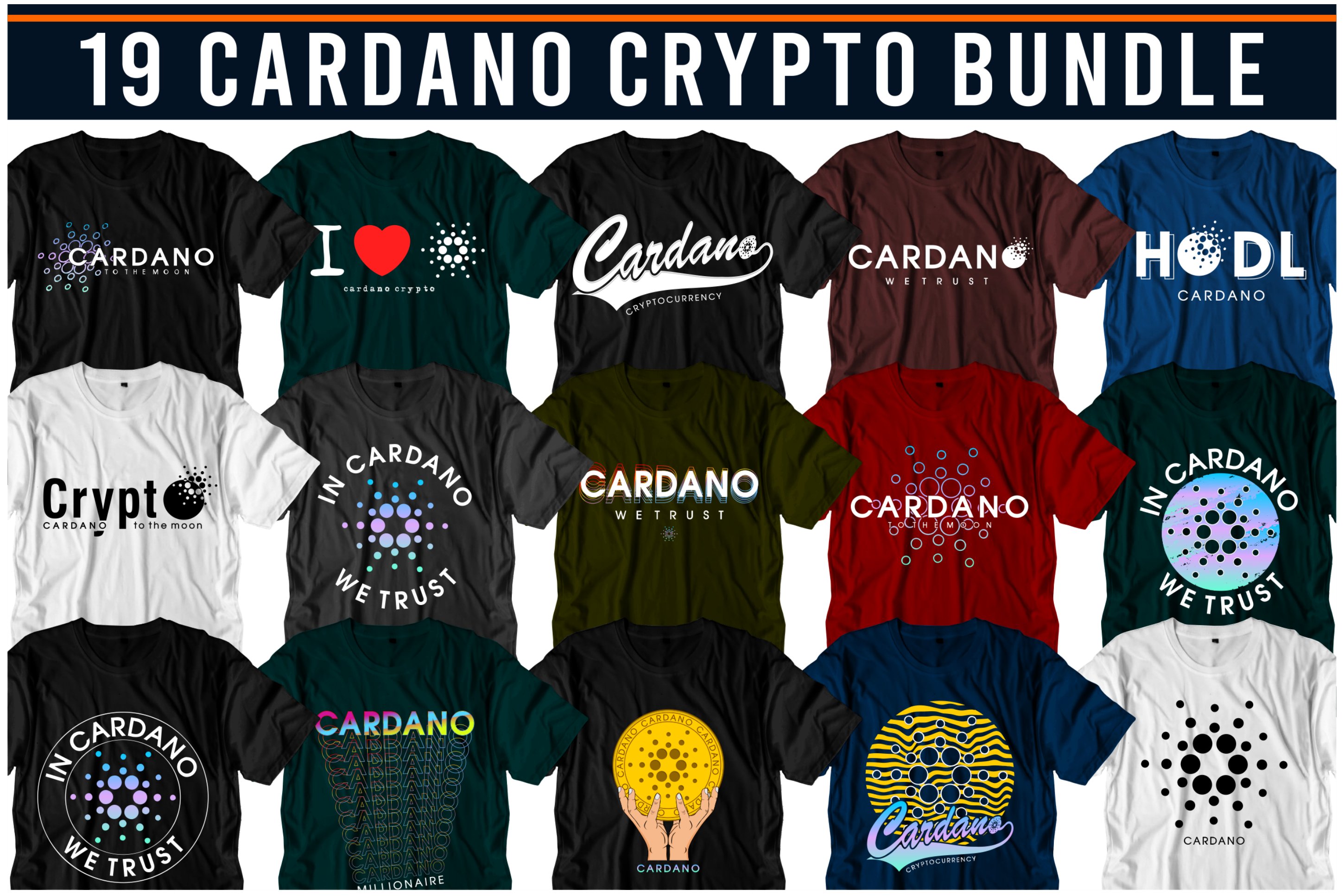 T Shirt Design Bundle , Crypto, Bitcoin, Cardano, Ethereum,