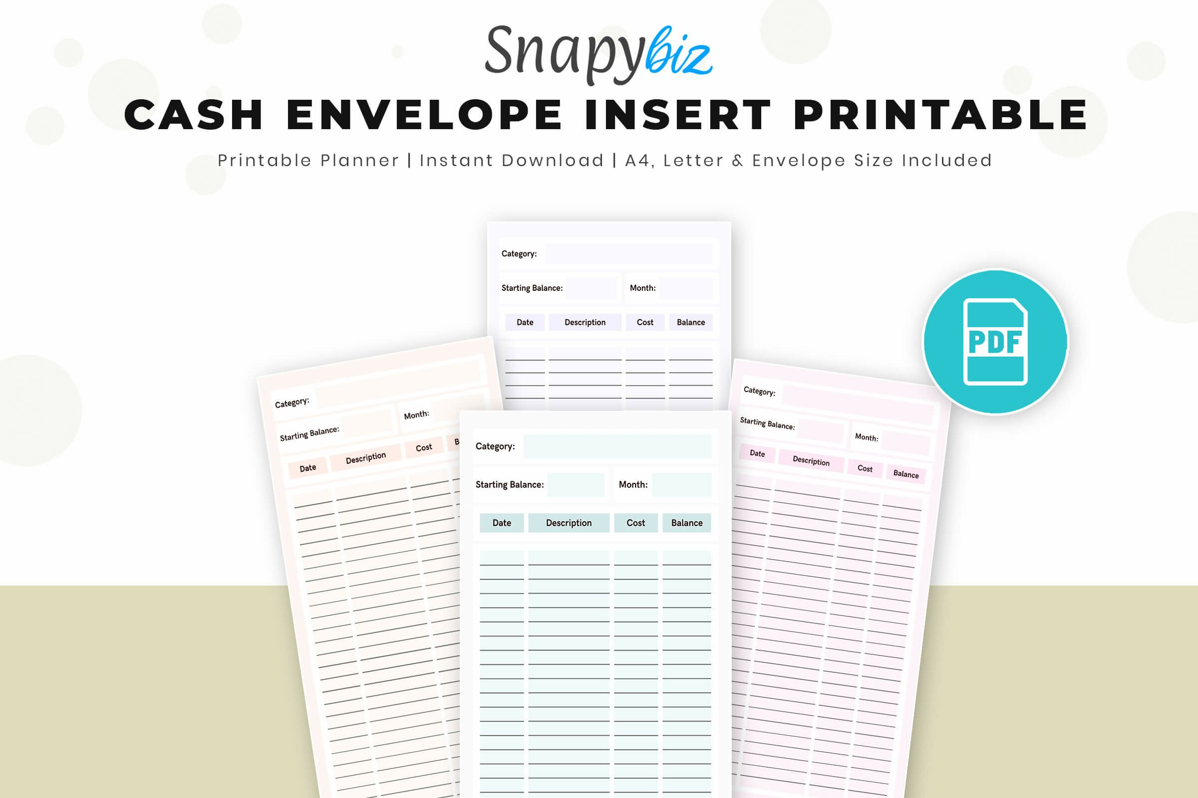 Cash Envelope Insert Printable for Budgeting | Cash Tracker