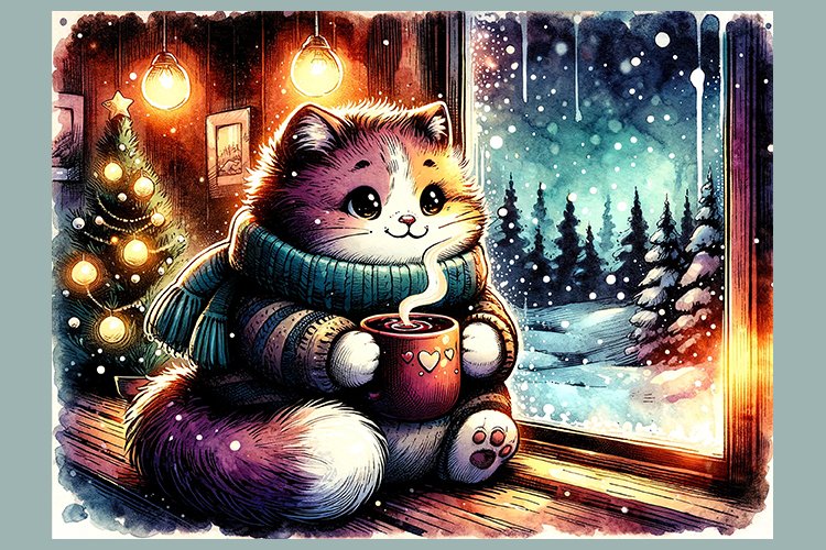 Cute cat drinking mulled wine by the (2929738)
