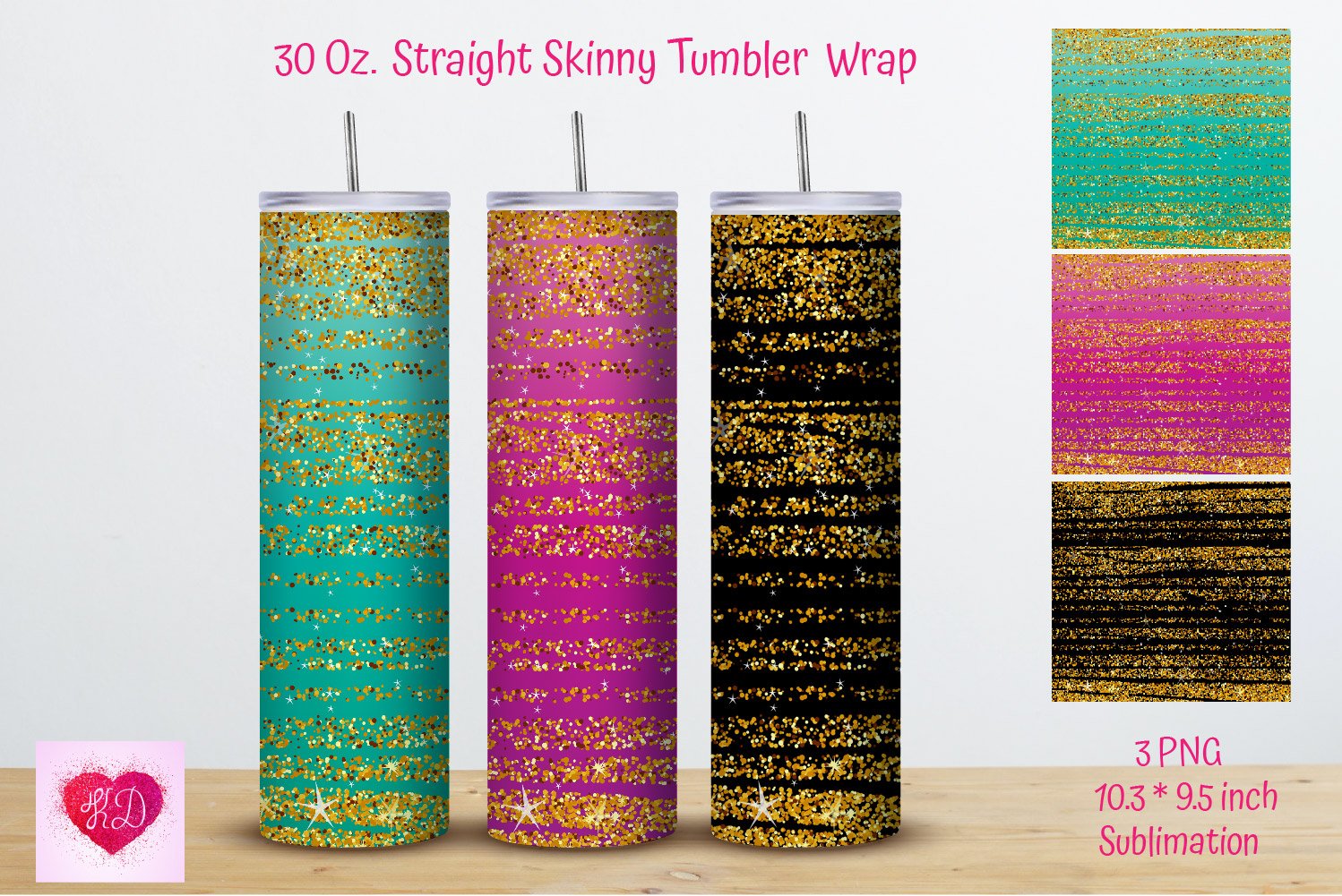 30 oz Skinny Tumbler Gold Design. Glitter Tumbler Wrap (1206904